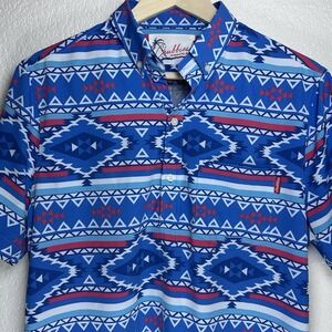 Chubbies Aztec‎ Print Popover Shirt Blue Lightweight Half Button Polo AOP Medium